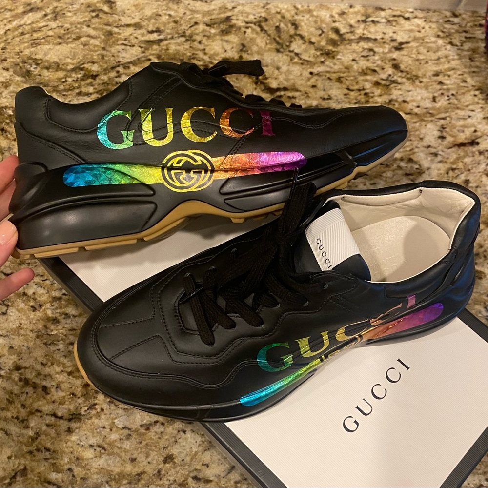Gucci black chunky sneakers with metallic writing
